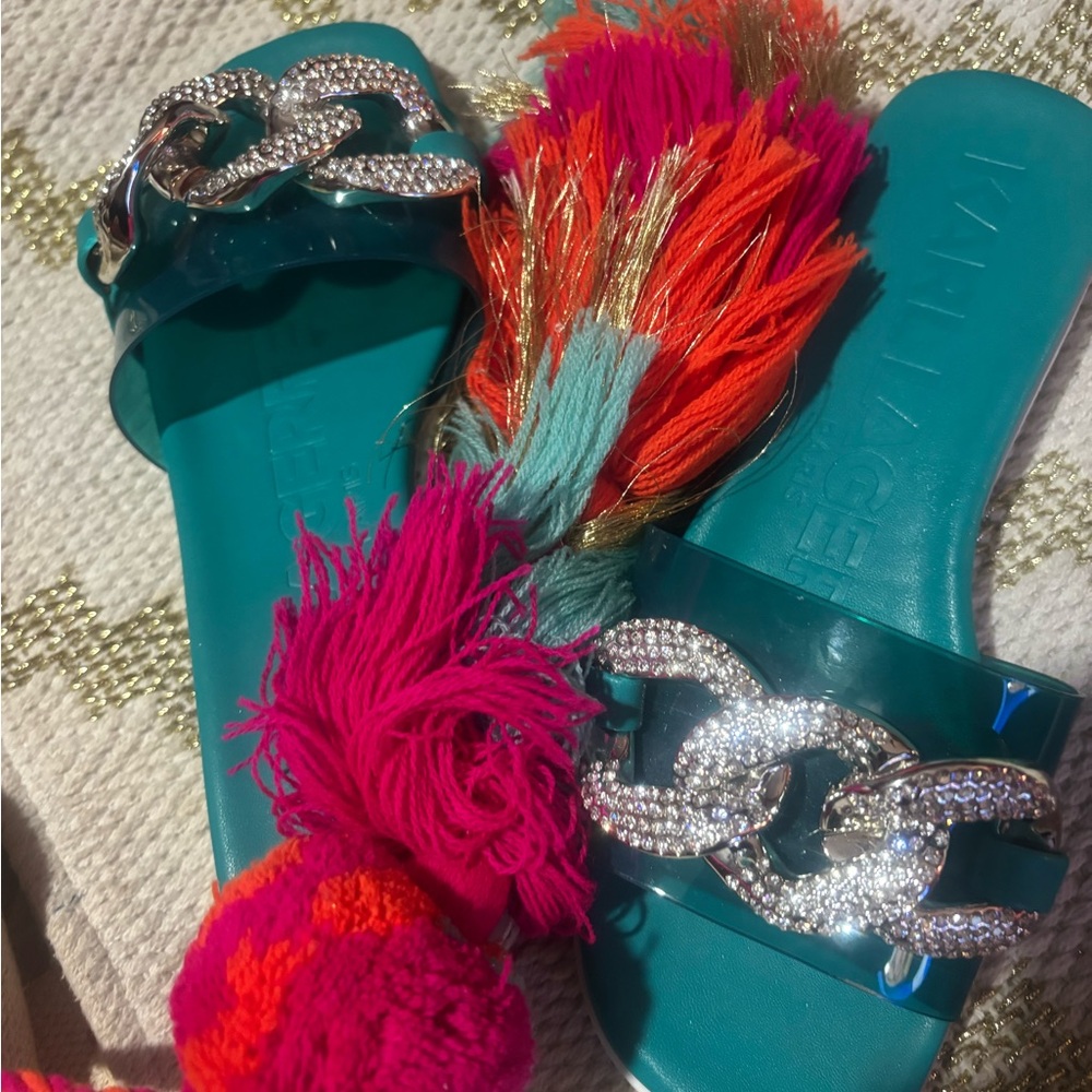 Karl Lagerfeld Teal Slide Sandals